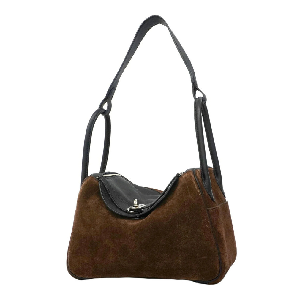 Hermes Lindy 26 Swift Doblis handbag, black, marron foncé, □R stamp, 2-way ba...